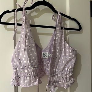 Purple Floral Tie-Front Tank Top